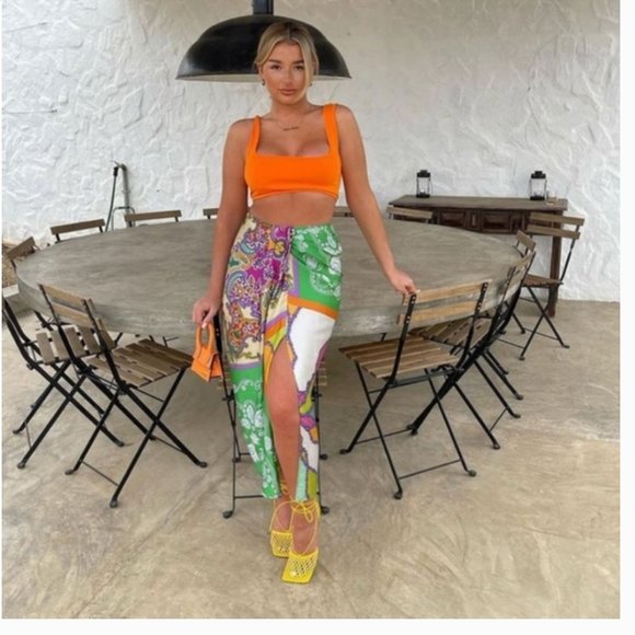 Zara Printed High Waisted Skirt With Knot Pareo MIDI Green Paisley Small - Picture 3 of 9